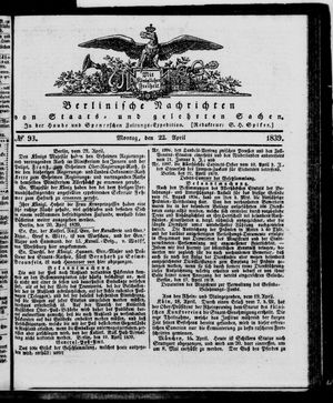 Berlinische Nachrichten von Staats- und gelehrten Sachen on Apr 22, 1839