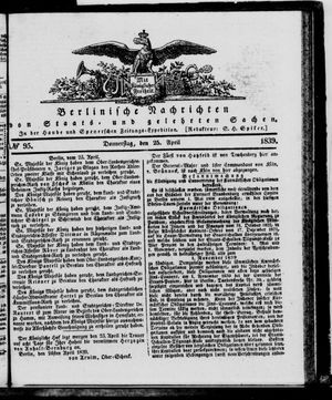 Berlinische Nachrichten von Staats- und gelehrten Sachen vom 25.04.1839