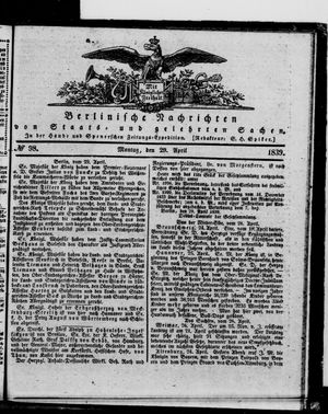 Berlinische Nachrichten von Staats- und gelehrten Sachen vom 29.04.1839