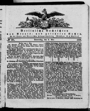 Berlinische Nachrichten von Staats- und gelehrten Sachen on May 2, 1839