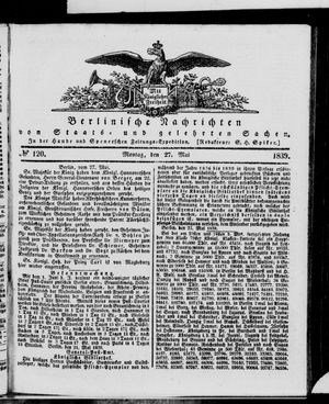 Berlinische Nachrichten von Staats- und gelehrten Sachen vom 27.05.1839