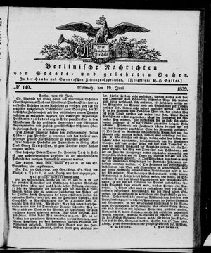 Berlinische Nachrichten von Staats- und gelehrten Sachen vom 19.06.1839