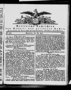 Berlinische Nachrichten von Staats- und gelehrten Sachen vom 22.06.1839