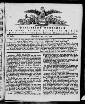 Berlinische Nachrichten von Staats- und gelehrten Sachen vom 29.06.1839