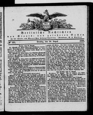 Berlinische Nachrichten von Staats- und gelehrten Sachen vom 20.08.1839