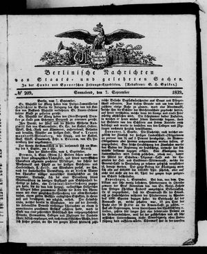 Berlinische Nachrichten von Staats- und gelehrten Sachen on Sep 7, 1839