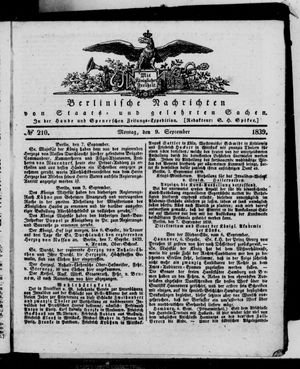 Berlinische Nachrichten von Staats- und gelehrten Sachen vom 09.09.1839
