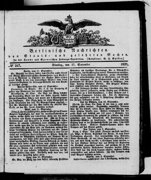 Berlinische Nachrichten von Staats- und gelehrten Sachen vom 17.09.1839