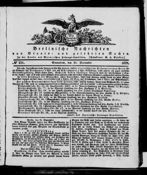 Berlinische Nachrichten von Staats- und gelehrten Sachen vom 21.09.1839