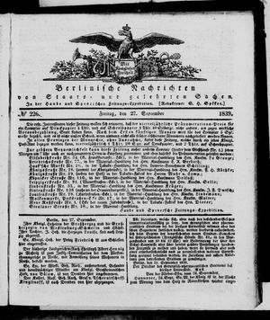 Berlinische Nachrichten von Staats- und gelehrten Sachen vom 27.09.1839
