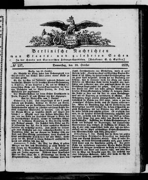 Berlinische Nachrichten von Staats- und gelehrten Sachen vom 10.10.1839