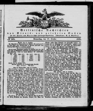 Berlinische Nachrichten von Staats- und gelehrten Sachen vom 17.10.1839