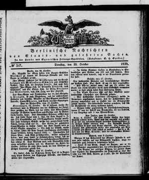 Berlinische Nachrichten von Staats- und gelehrten Sachen vom 22.10.1839