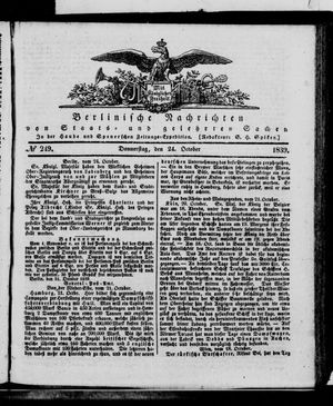 Berlinische Nachrichten von Staats- und gelehrten Sachen vom 24.10.1839