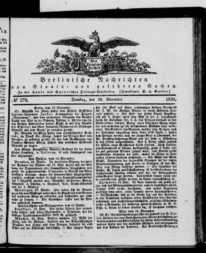 Berlinische Nachrichten von Staats- und gelehrten Sachen vom 19.11.1839