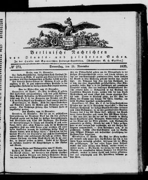 Berlinische Nachrichten von Staats- und gelehrten Sachen vom 21.11.1839