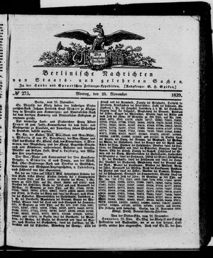 Berlinische Nachrichten von Staats- und gelehrten Sachen on Nov 25, 1839