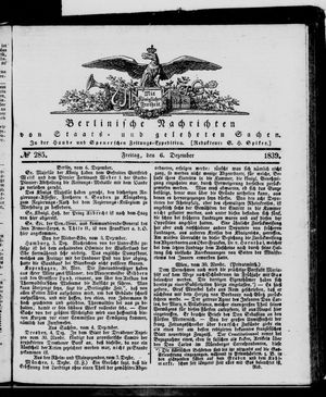 Berlinische Nachrichten von Staats- und gelehrten Sachen on Dec 6, 1839