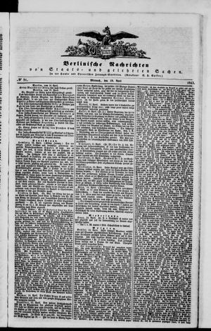 Berlinische Nachrichten von Staats- und gelehrten Sachen on Apr 19, 1843
