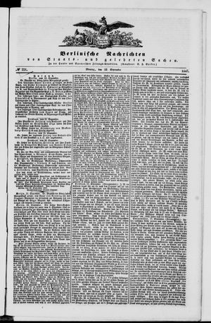 Berlinische Nachrichten von Staats- und gelehrten Sachen vom 22.09.1845