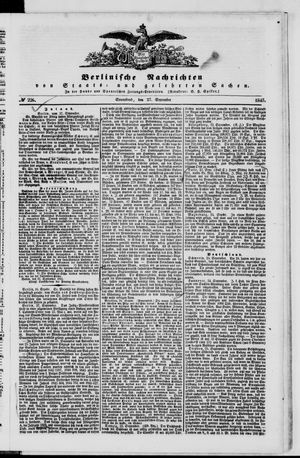 Berlinische Nachrichten von Staats- und gelehrten Sachen vom 27.09.1845
