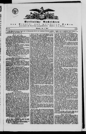 Berlinische Nachrichten von Staats- und gelehrten Sachen vom 01.04.1846