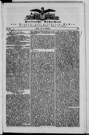 Berlinische Nachrichten von Staats- und gelehrten Sachen vom 18.09.1846