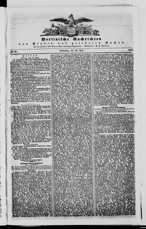 Berlinische Nachrichten von Staats- und gelehrten Sachen on Apr 29, 1847