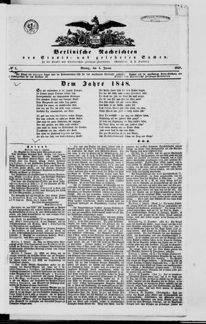 Berlinische Nachrichten von Staats- und gelehrten Sachen vom 03.01.1848