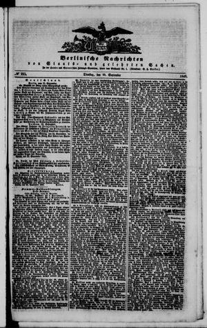 Berlinische Nachrichten von Staats- und gelehrten Sachen on Sep 25, 1849