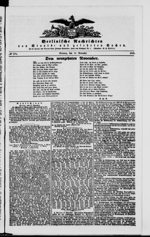 Berlinische Nachrichten von Staats- und gelehrten Sachen vom 18.11.1849