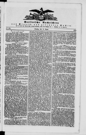 Berlinische Nachrichten von Staats- und gelehrten Sachen vom 13.08.1850