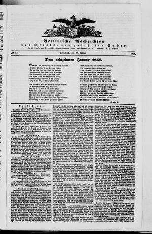 Berlinische Nachrichten von Staats- und gelehrten Sachen on Jan 18, 1851