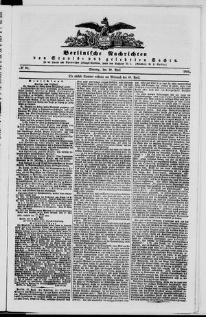 Berlinische Nachrichten von Staats- und gelehrten Sachen vom 20.04.1851