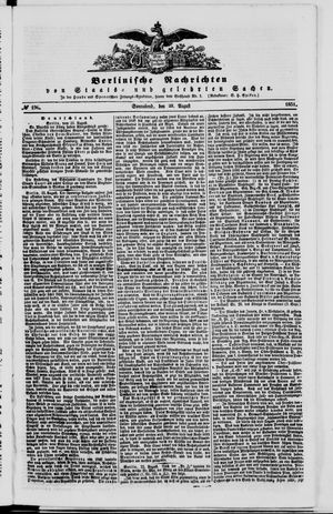 Berlinische Nachrichten von Staats- und gelehrten Sachen vom 23.08.1851