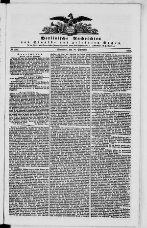 Berlinische Nachrichten von Staats- und gelehrten Sachen vom 20.09.1851