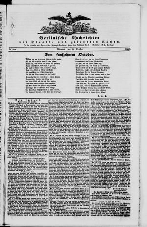 Berlinische Nachrichten von Staats- und gelehrten Sachen vom 15.10.1851