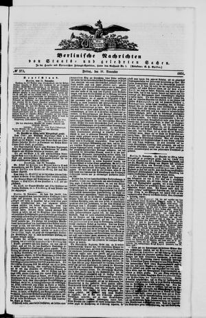 Berlinische Nachrichten von Staats- und gelehrten Sachen vom 21.11.1851