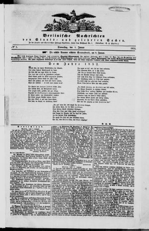 Berlinische Nachrichten von Staats- und gelehrten Sachen vom 01.01.1852