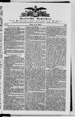 Berlinische Nachrichten von Staats- und gelehrten Sachen vom 25.02.1853