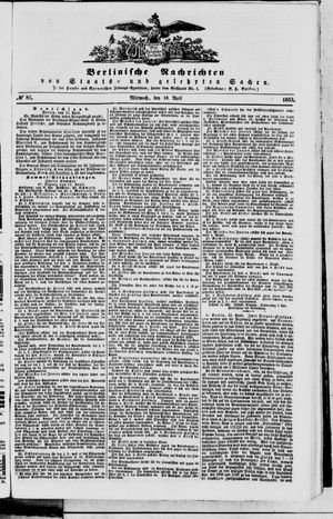 Berlinische Nachrichten von Staats- und gelehrten Sachen on Apr 13, 1853