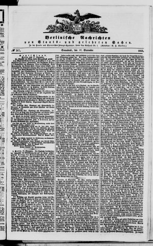 Berlinische Nachrichten von Staats- und gelehrten Sachen on Sep 17, 1853