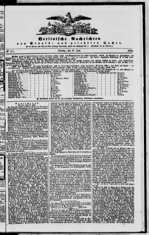 Berlinische Nachrichten von Staats- und gelehrten Sachen vom 27.06.1854