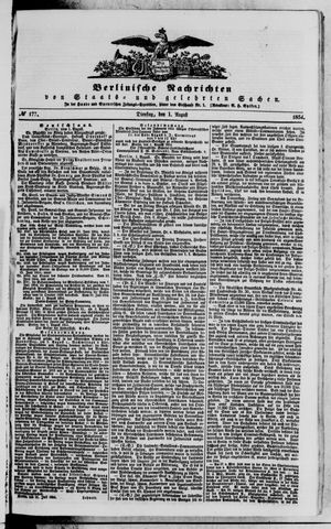Berlinische Nachrichten von Staats- und gelehrten Sachen vom 01.08.1854
