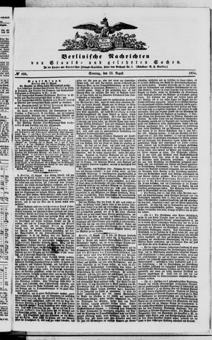 Berlinische Nachrichten von Staats- und gelehrten Sachen vom 13.08.1854