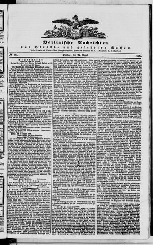 Berlinische Nachrichten von Staats- und gelehrten Sachen vom 22.08.1854