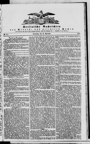 Berlinische Nachrichten von Staats- und gelehrten Sachen vom 14.09.1854