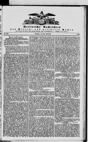 Berlinische Nachrichten von Staats- und gelehrten Sachen vom 28.11.1854