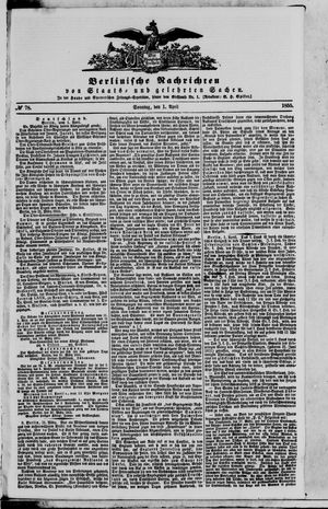 Berlinische Nachrichten von Staats- und gelehrten Sachen vom 01.04.1855