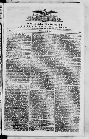 Berlinische Nachrichten von Staats- und gelehrten Sachen vom 02.04.1856